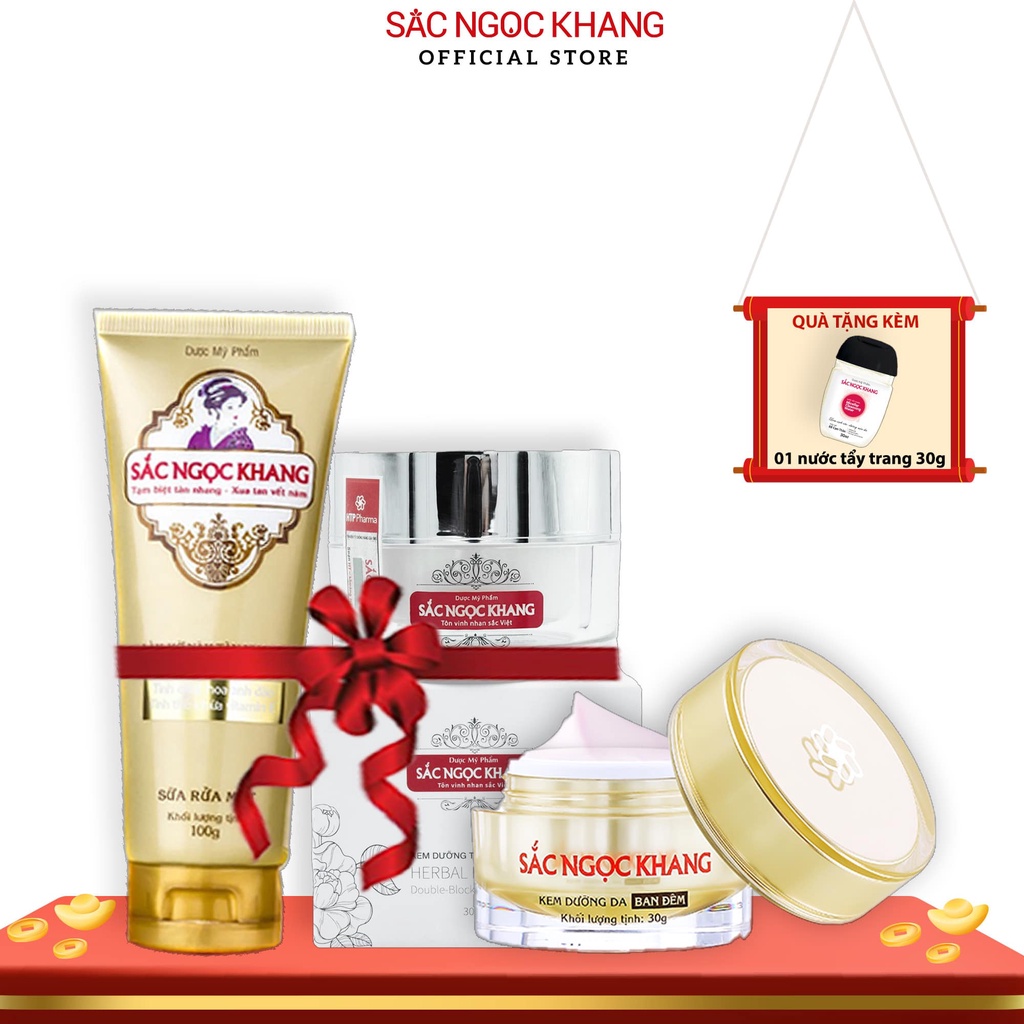 Combo Quà Tặng Sắc Ngọc Khang 3 (Kem Ngày 30g_Kem Đêm 30g_Sữa Rửa Mặt 100g_QT Nước Tẩy Trang 30ml)