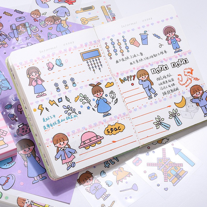 Set 25 tấm sticker cute dán trang trí tập vở, bình nước, họa tiết hoạt hình trong suốt - Vpp Giá sỉ