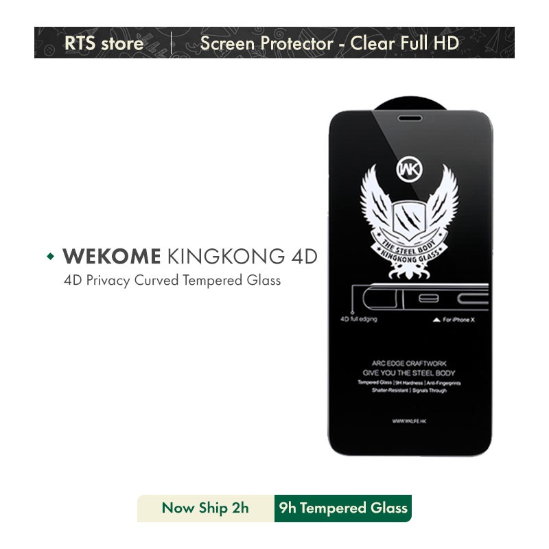 Kính Cường Lực Chống Nhìn Trộm KingKong Privacy 4D Siêu Mỏng Full Màn Hình Độ Cứng Cao Cho X 11 12 13 14 Pro Max NOBOX