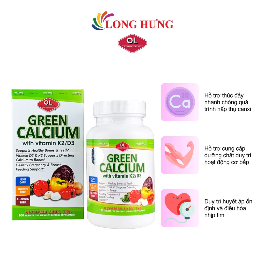 Viên uống Olympian Labs Green Calcium bổ sung canxi hữu cơ (100 viên)