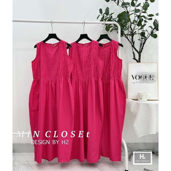 Đầm thô dáng dài xếp ly ngực tôn dáng transstore