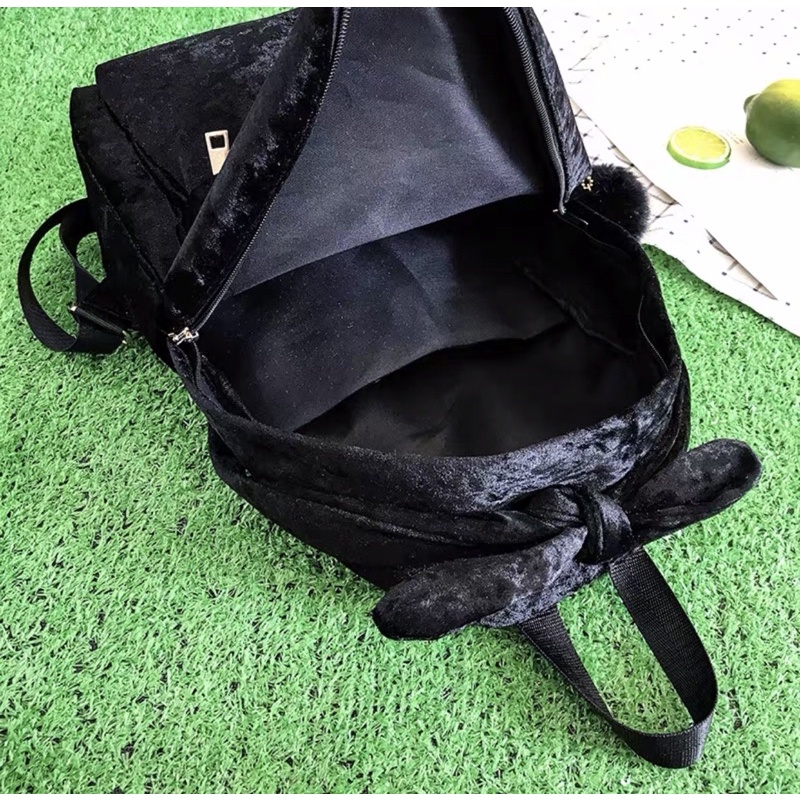VELVET BACKPACK - BALO NHUNG ĐEN