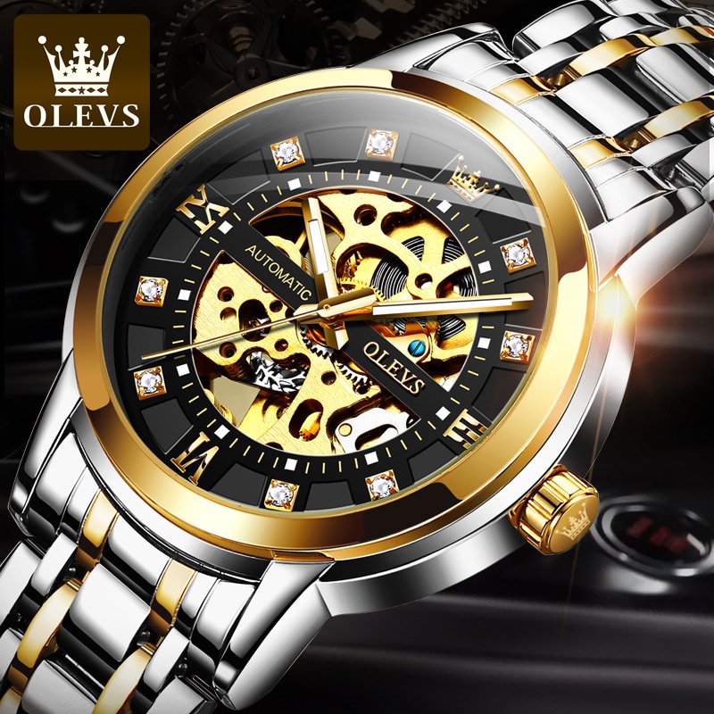 Đồng hồ nam Olevs máy cơ size 41mm,dây đeo thép,chống nước 30m