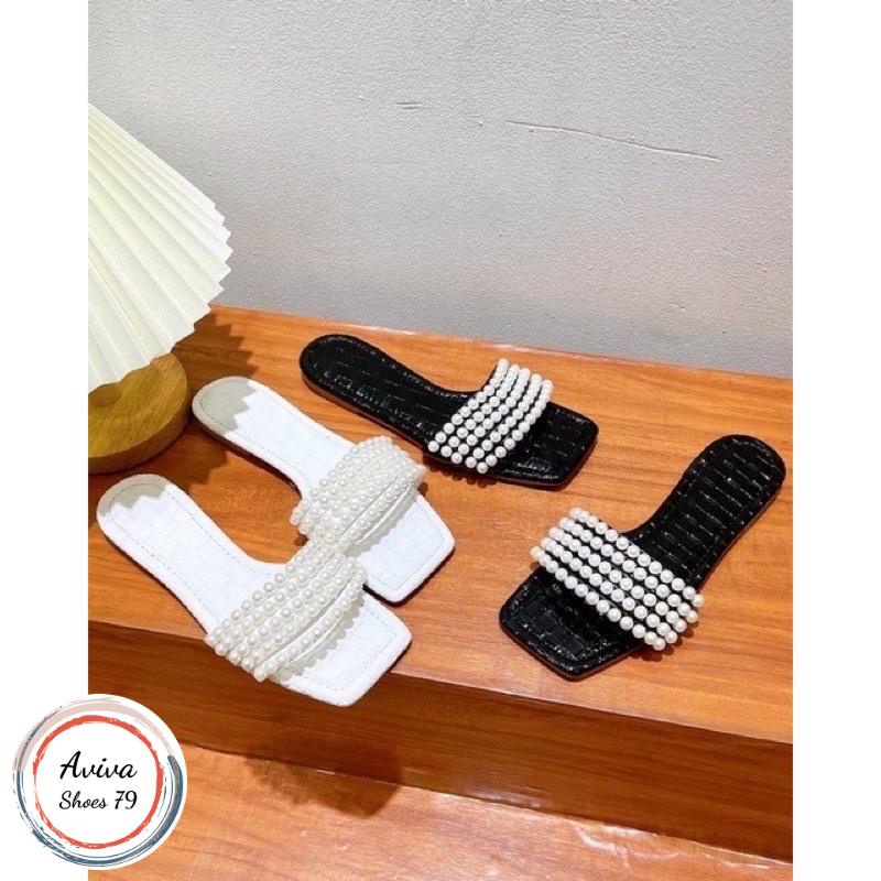 Dép Lê bệt nữ H2STORE mũi vuông da bóng hóttrend 2022.