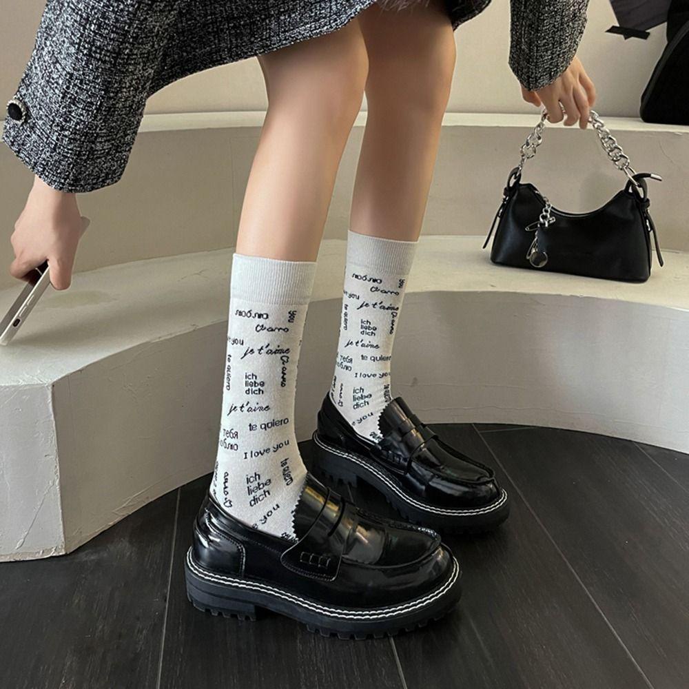 Vớ Dài Ngang Bắp Chân Thoáng Khí In Chữ Phong Cách Harajuku Dễ Thương Cho Nữ