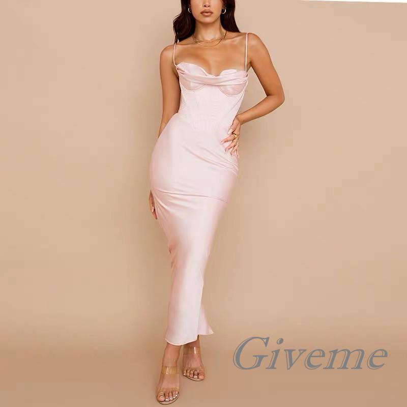 Đầm Hai Dây Dáng Dài Ôm Sát Màu Sắc Đơn Giản Cho Nữ