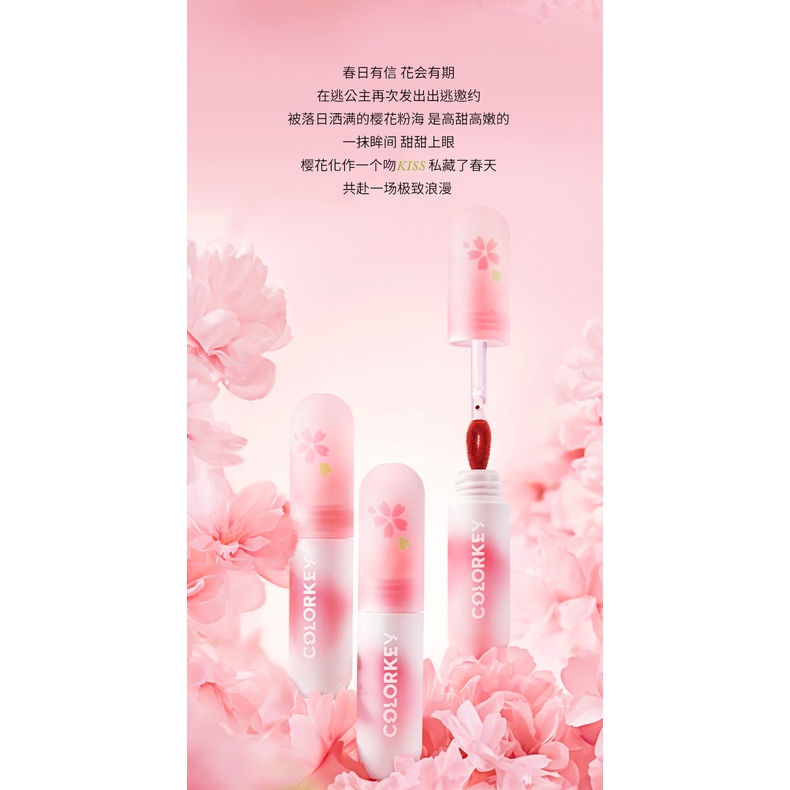 Son Môi Colorkey Màu Nhung Mờ Xinh Xắn Son Kem Lì Colorkey Cherry blossom Kết Cấu Mịn Màng Không Khô Môi 2g
