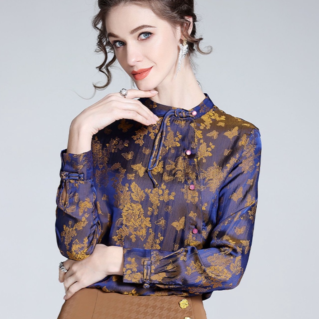 Áo Sơ Mi Lụa Mulberry Cao Cấp Cài Nút Phong Cách Retro Pháp Hàng Mới 2023 Dành Cho Bạn Nữ Mặc Vào Mùa Xuân