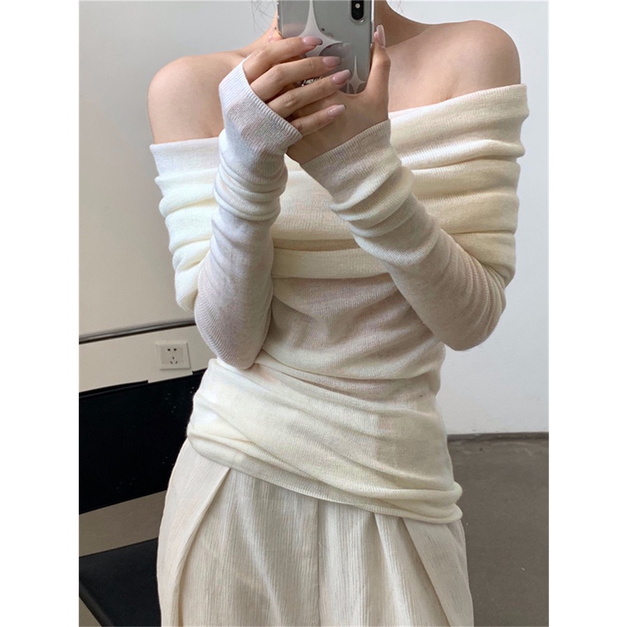 Áo Sweater Dệt Kim Tay Dài Màu Trơn Dáng Ôm Mềm Mại Phong Cách Pháp Thời Trang Cho Nữ