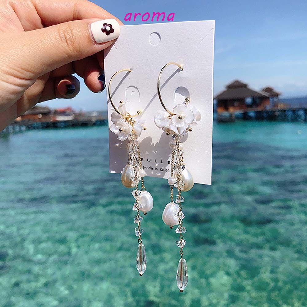 Bông Tai Dáng Dài Đính Hạt Phối Tua Rua Phong Cách Hàn Quốc Thời Trang Đi Biển Cho Nữ