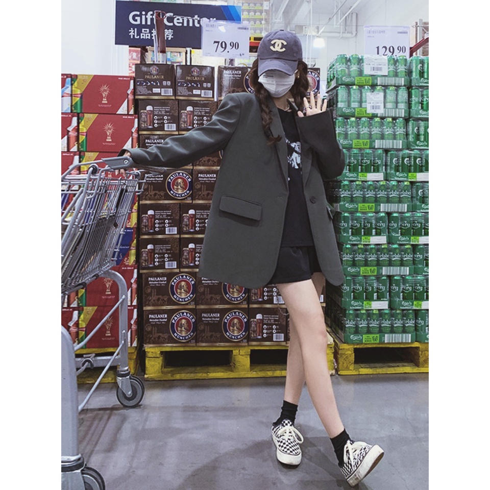 Sẵn Đen SẢnh thật 4 hình cuối-HC780.Áo blazer form rộng thời trang Hàn Quốc