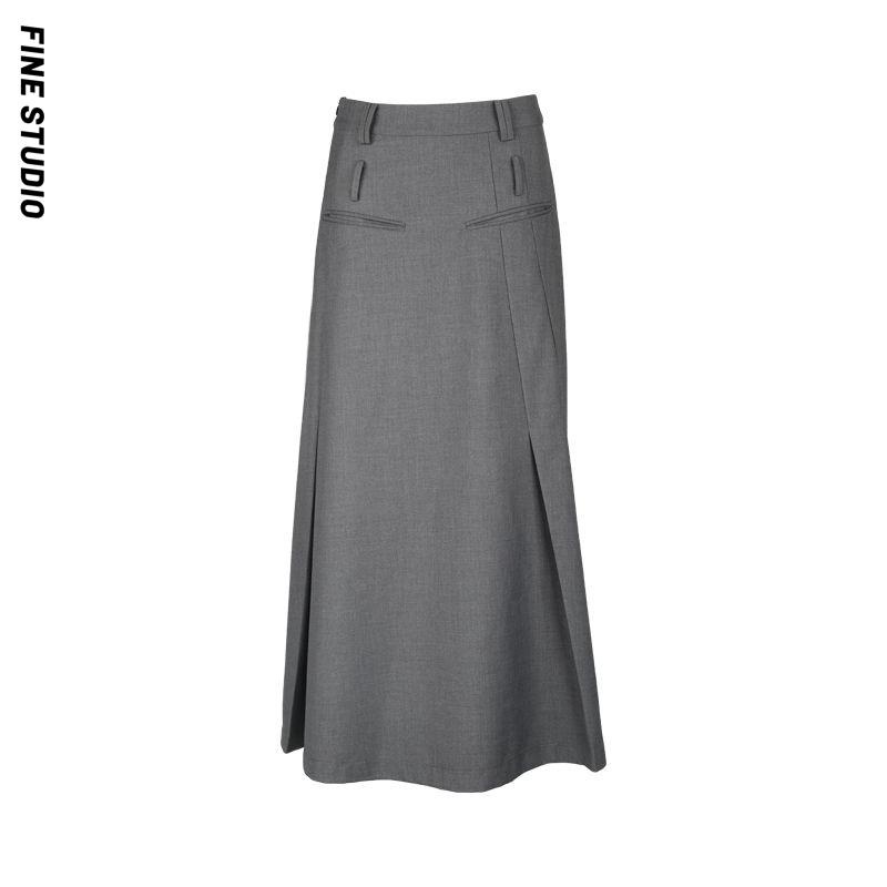 Chân Váy Dài Dáng Chữ a Lưng Thấp Màu Xám Đen Thời Trang Mùa Hè Xinh Xắn Cho Nữ