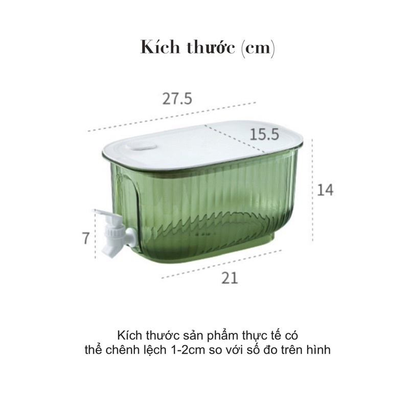 Bình nước tủ lạnh 4L bằng nhựa PP cao cấp chịu nhiệt, có vòi tiện lợi