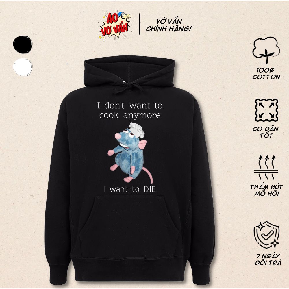 Hoodie Local Brand nỉ bông nam nữ Chú chuột đầu bếp Ratatouille Cực sad của Áo Vớ Vẩn