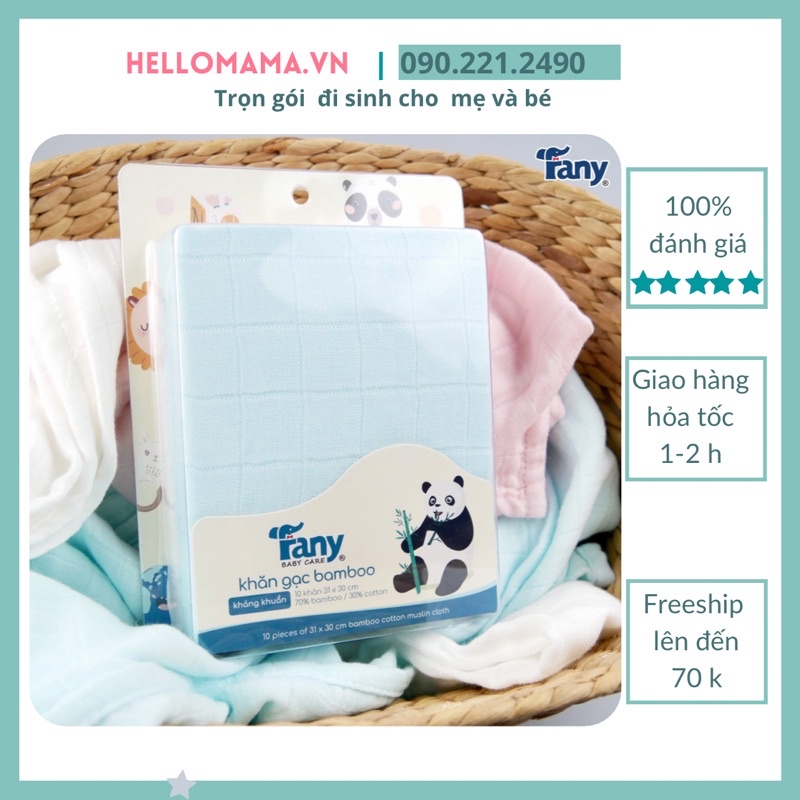 Khăn sữa sợi tre Fanny ( 1 hộp 10 cái, size 32*39cm)-chất liệu mềm, mịn, thấm nước và không đổ lông, dùng lau mặt cho bé