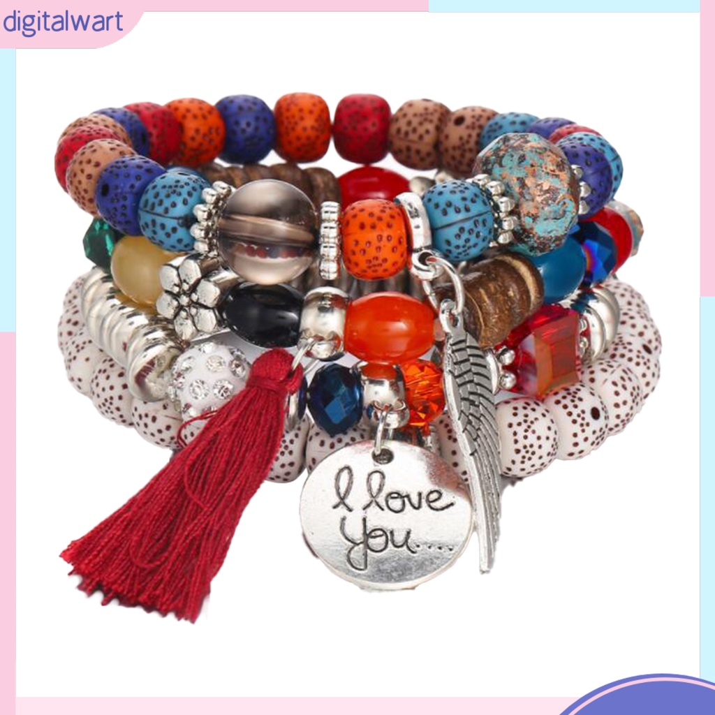 Set 4 Vòng Tay Chuỗi Hạt Nhiều Lớp Phong Cách Bohemian Hiện Đại Cho Nữ