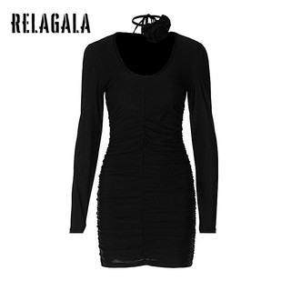 RelaGala Thời Trang Nữ Cổ Chữ U Slim Fit Xếp Ly Dài Tay Chắc Chắn