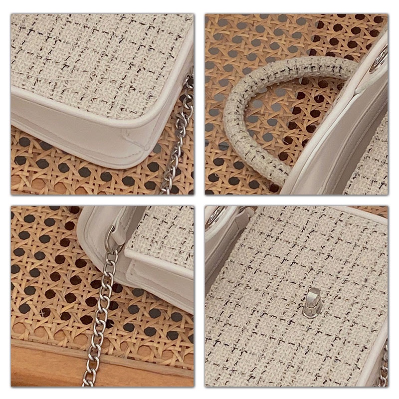 MISCHA Túi Xách Đeo Vai Hình Vuông Bằng Vải Bạt Nhỏ Nhắn Sọc Caro Màu Tương Phản Thời Trang Phong Cách Pháp Cho Nữ