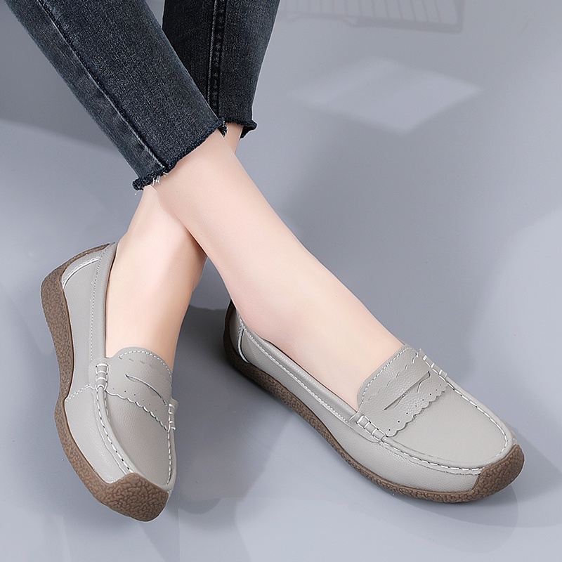 Giày Lười Da Bò Đế Bằng Thiết Kế Đơn Giản Thoải Mái Size 35-41 Thời Trang Cho Nữ