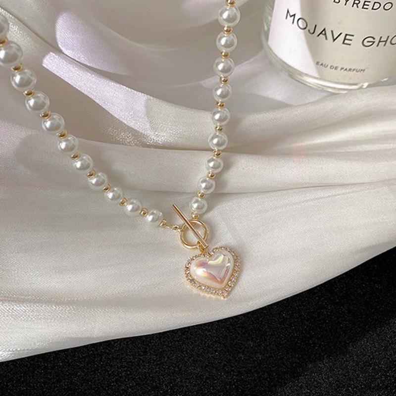 YM Concept Vòng Cổ Ngọc Trai Nhân Tạo Mặt Hình Trái Tim - PK0053