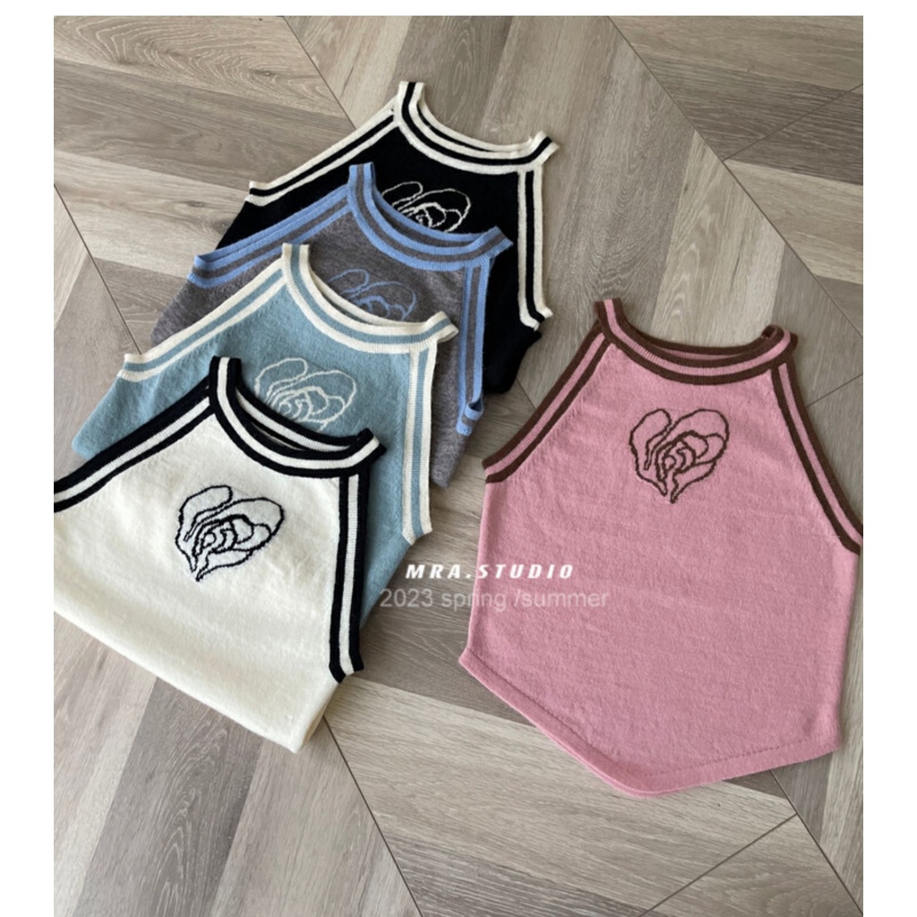 áo croptop trễ vai tay lỡ dệt kim hoạ tiết hoa hồng thêu thiết kế hợp thời trang