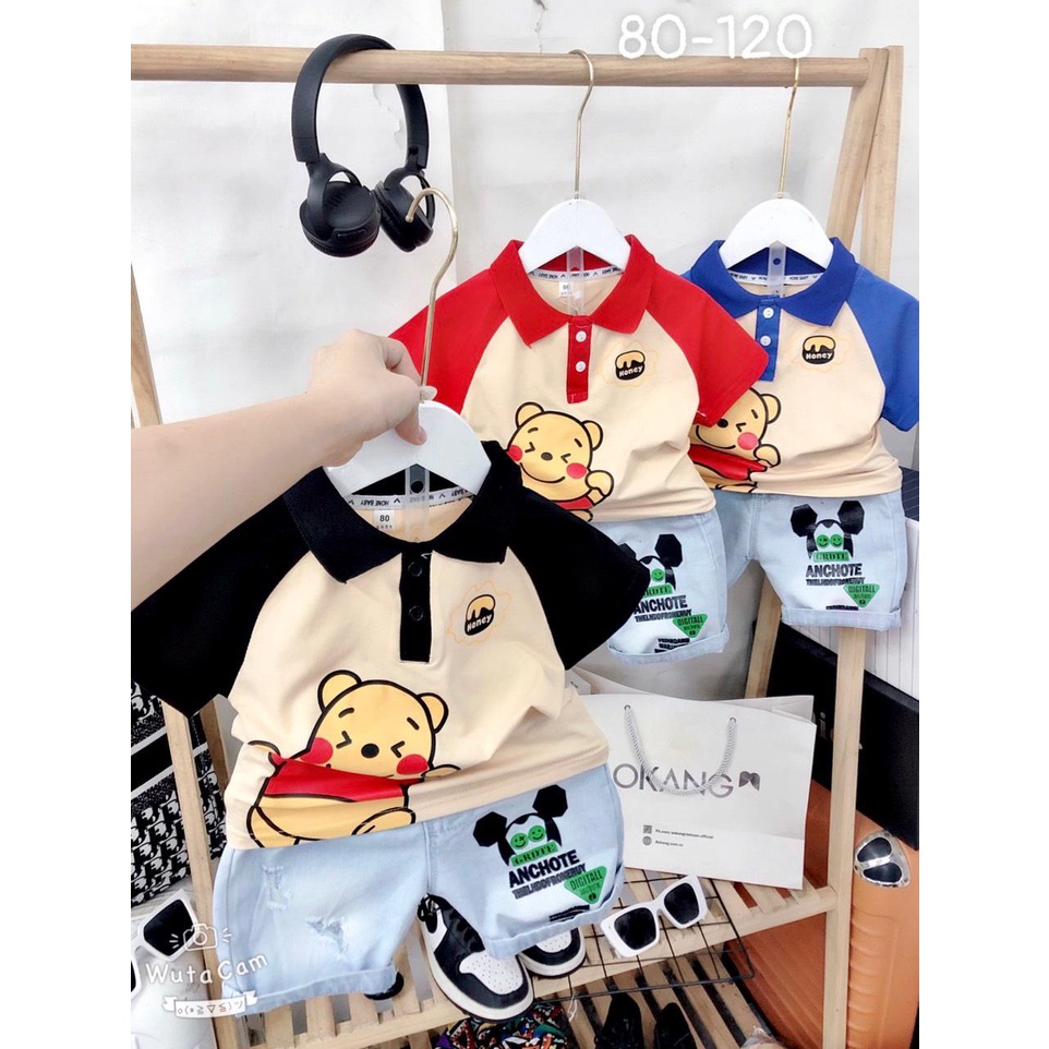 Bộ cộc QC bé trai POLO gấu siêu xinh (B01, B02, B03) (From từ 8-18kg)