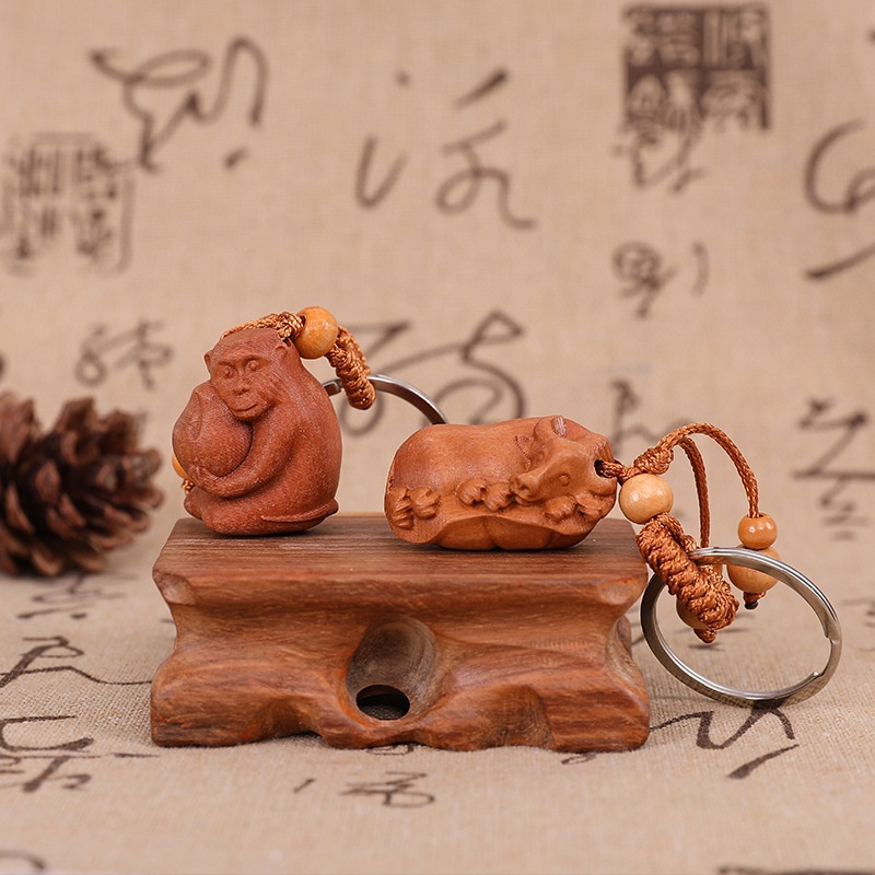 Móc Khóa Gỗ Đào Chạm Khắc Tinh Xảo