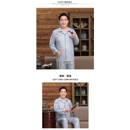 Bộ Đồ Ngủ Pijama Vải Cotton Màu Trơn Cỡ Lớn Thời Trang Mùa Đông Cho Nam Trung Niên