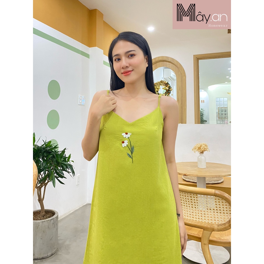 Đồ mặc nhà Mây Đầm 2 dây họa tiết thêu tay linen