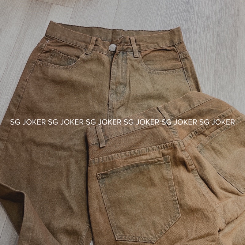 Quần Khaki Jean Nâu Vintage Ống Suông Unisex Nam