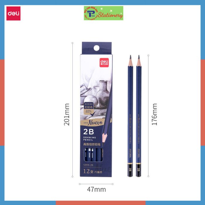 Bút chì cao cấp Deli Nuevo S999-| B, 2B, 3B, 4B, 5B, 6B, 7B, 8B, 9B, 10B, 12B, 14B - Bút chì mỹ thuật