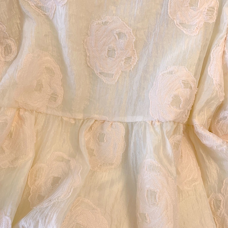 Áo Sơ Mi Chiffon Cổ Vuông Tay Ngắn Thêu Họa Tiết Phong Cách Thời Trang Mùa Hè Pháp Kiểu Mới