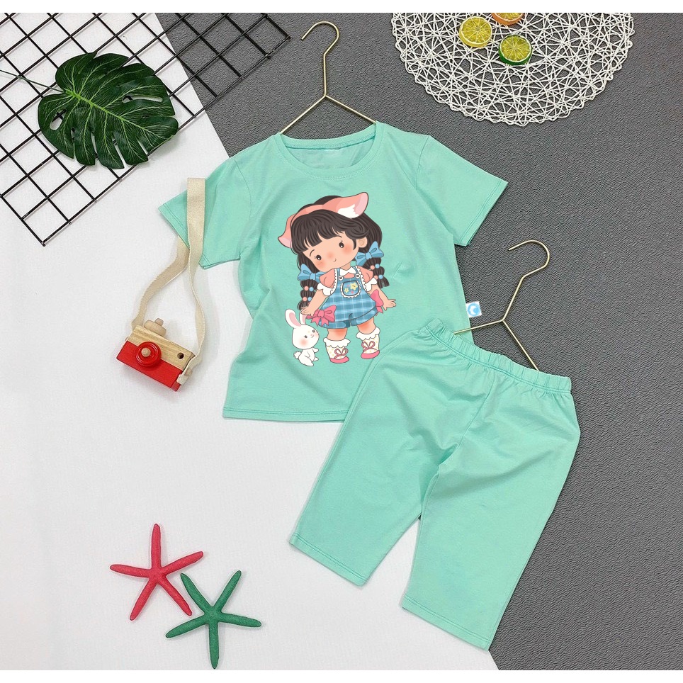 Bộ đồ bé gái - quần lửng in hình bé gái đáng yêu QL2 chất vải co giãn 4 chiều cho bé từ 8kg đến 25kg- mã QL2