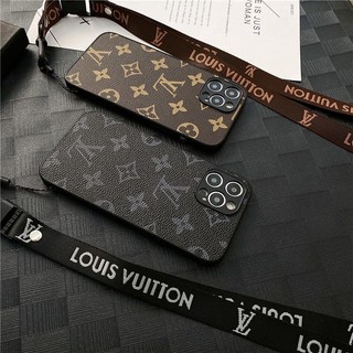 Ốp Điện Thoại Da In Logo LV Phong Cách Âu Mỹ Sang Trọng Kèm Dây Đeo Cho iphone14 13 12 pro max XR IX