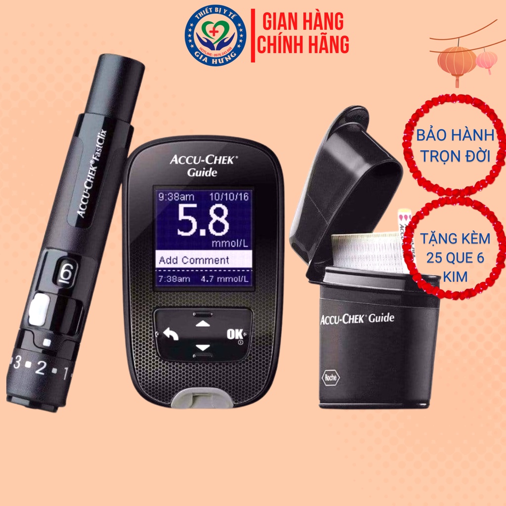Máy đo đường huyết Accu-Check Guide + Kèm 25 que test thử máu và 6 kim lấy máu