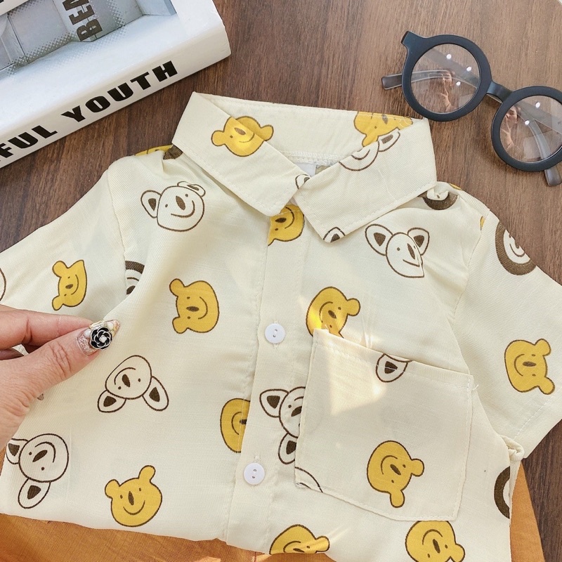 Bộ sơ mi gấu pool quần vàng bé trai