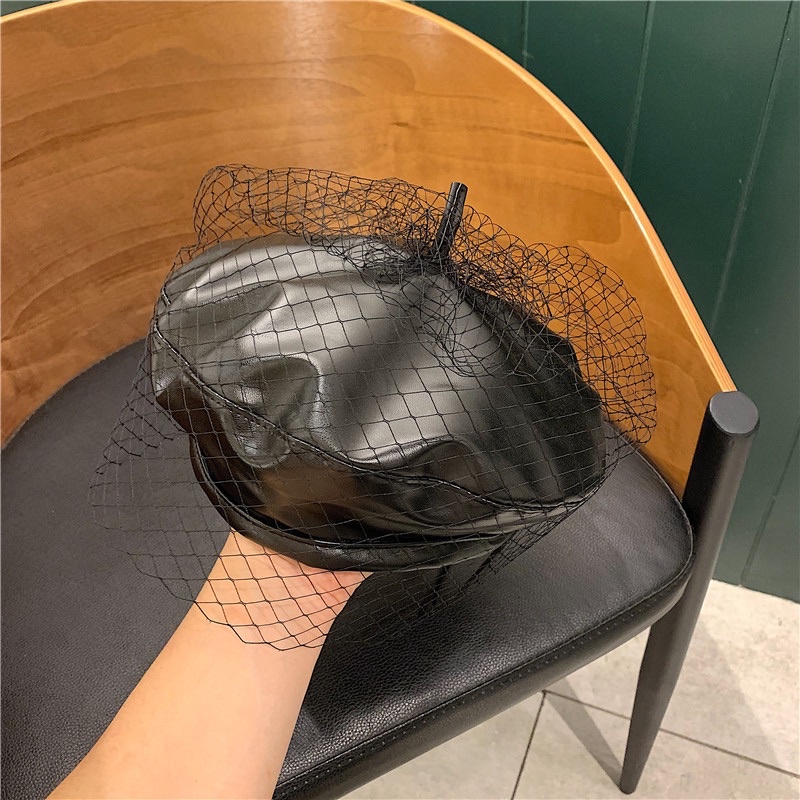 Mũ nồi tiểu thư lưỡi trai phối lưới - mũ baret phối lưới