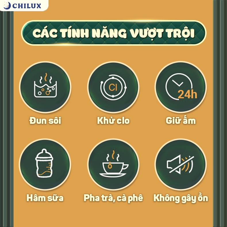 Máy đun nước pha sữa CHILUX đa năng, hâm sữa đúng nhiệt độ, giữ ấm suốt 24H, đun nước khử clo