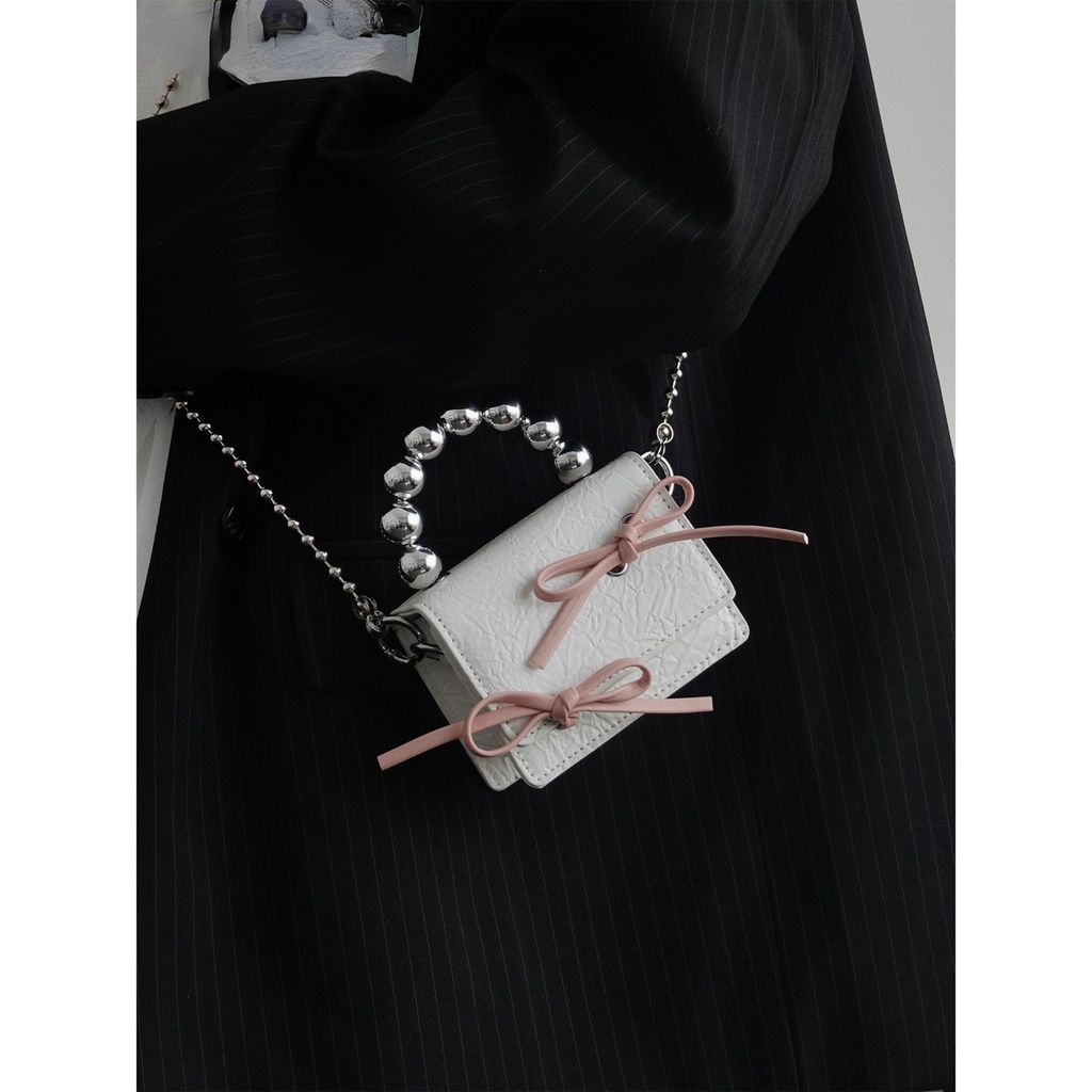 Túi Đeo Chéo Mini Đính Nơ Phối Dây Xích Kiểu Hàn Quốc Dễ Thương
