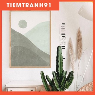 Tranh treo tường | Tranh trừu tượng - Sage green mountain sun art print, boho sunrise