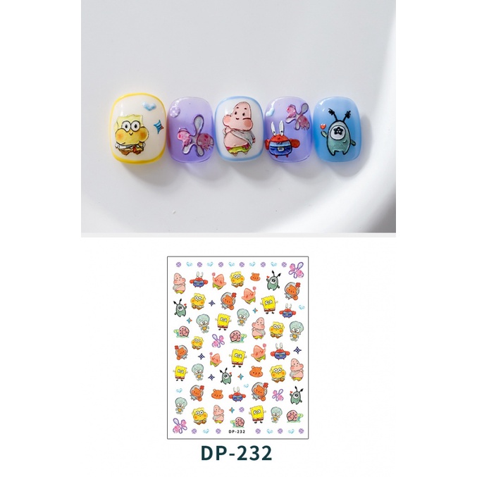 Miếng Dán Trang Trí Móng Tay 5D Hình SpongeBob Dễ Thương DP-232