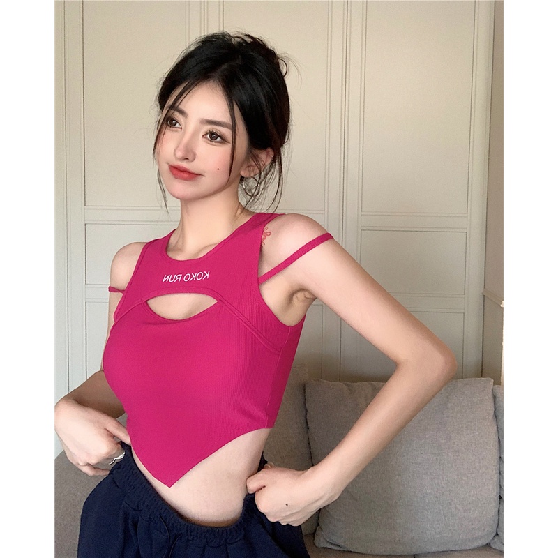 [4 Màu Sắc] Áo Hai Dây Mỏng Ngắn Không Tay Thiết Kế Không Đều Cho Nữ