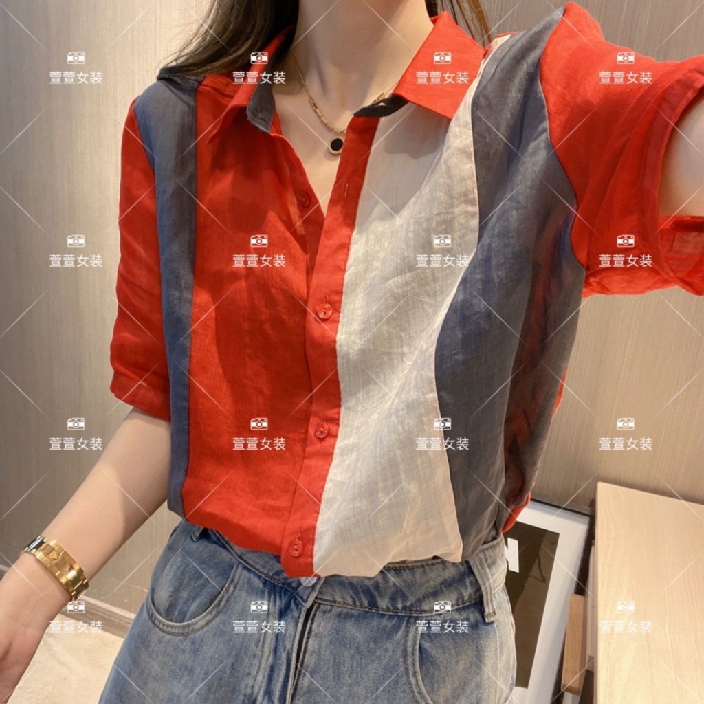 áo kiểu nữ đẹp hàn quốc bigsize sang chảnh bánh bèo tay phồng áo sơ mi form rộng tay dài công sở tay lỡ trắng đi học sexy hở ngực Áo Sơ Mi Ngắn Tay Phối Màu Tương Phản Thời Trang Mùa Hè 2022