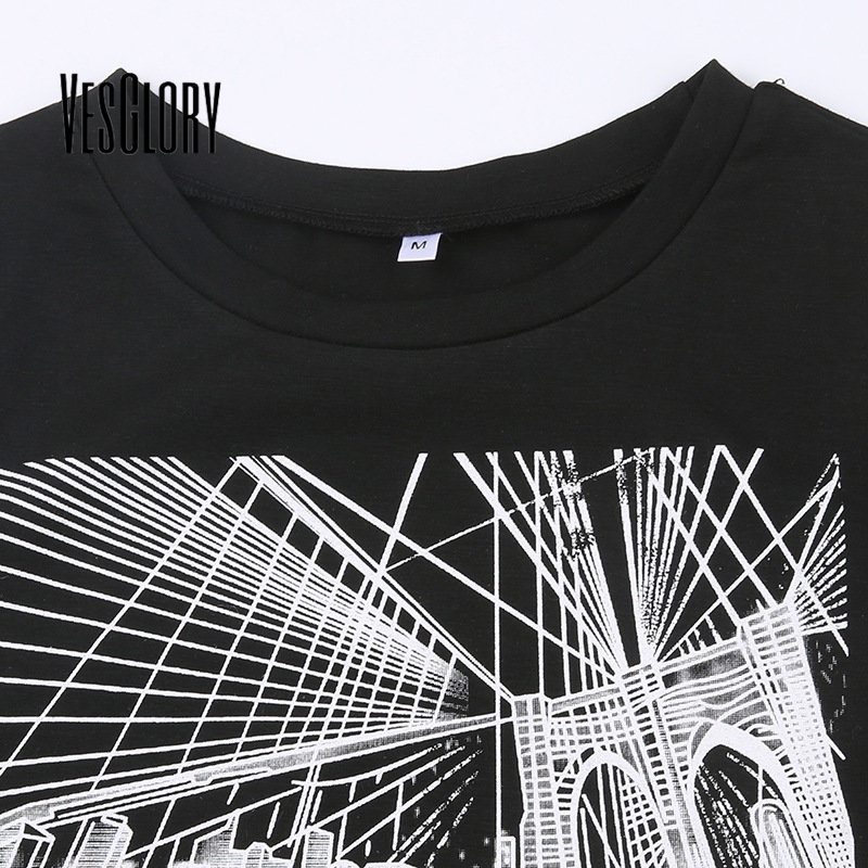 Áo Thun Tay Ngắn Cổ Tròn Màu Trơn In Họa Tiết Trừu Tượng Thời Trang Cho Nữ