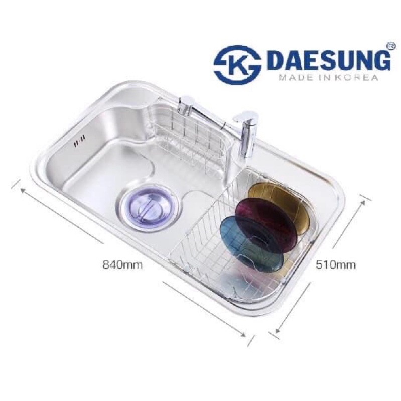 Bồn rửa chén bát 1 ngăn nhập khẩu Hàn Quốc DAESUNG - DS850 - Made In KOREA ( Kèm xiphong, 02 rổ inox)