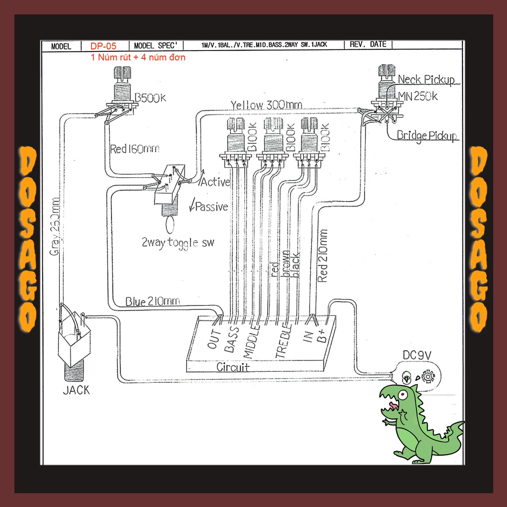 Pre Bass Korea Chính hãng - Mạch pre chỉnh âm thanh cho đàn bass DP-05 tùy biến Auderez