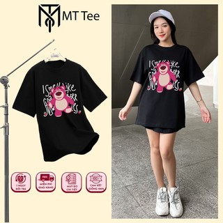 [MẪU HOT] Áo gấu hồng lotso thun Cotton 2 chiều mẫu Hot Vải Cotton Đen trắng gấu hồng 03 MTTee