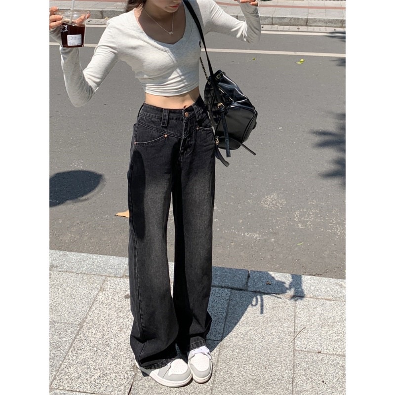 Quần suông đen mài nhẹ