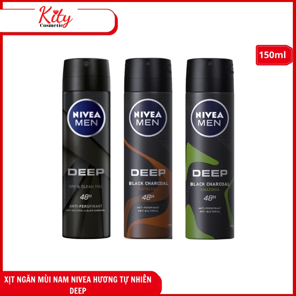 NIVEA Xịt Khử Mùi Cho Nam Nivea Than Hoạt Tính Hương Espresso 150ml Deep Black Car đủ mùi