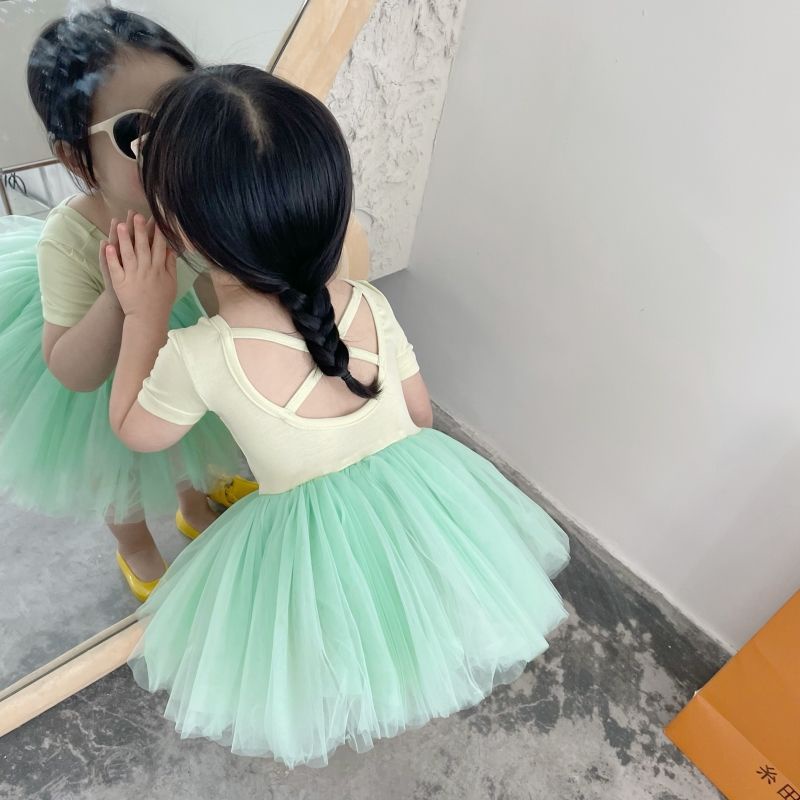 Hàng Có Sẵn Đầm Múa Ballet Phối Lưới Nhiều Lớp Siêu Phồng Dây Chéo Lưng Cho Bé Gái